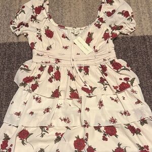 Thirty Thirty Floral Tiered Dress with Red Roses Large